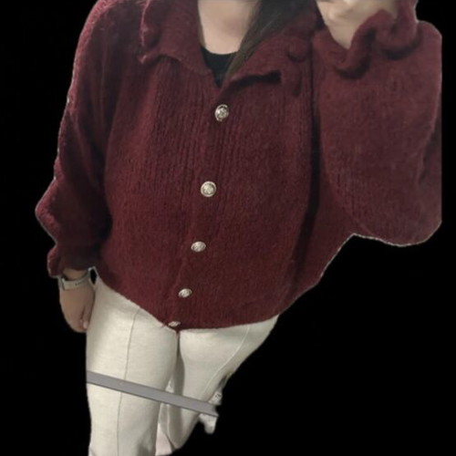 Thick cardigan with buttons and sleeve details like new, red