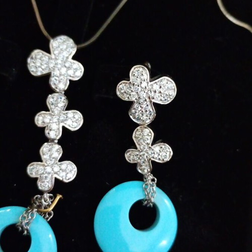 Silver women's jewelry set 925 with turquoise earrings and necklace