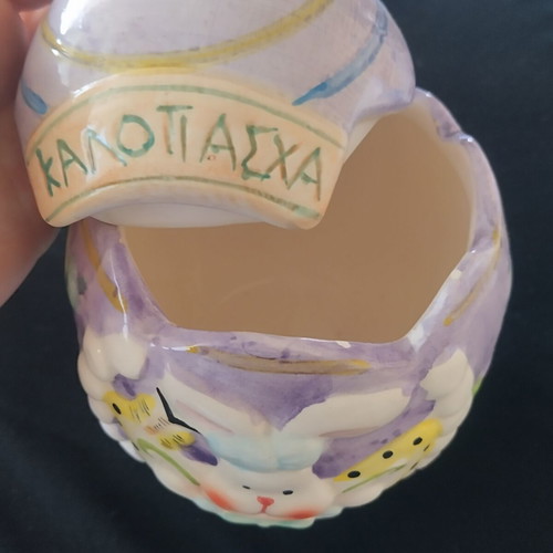 Easter Ceramic Fondantier with Egg-Style Lid like new