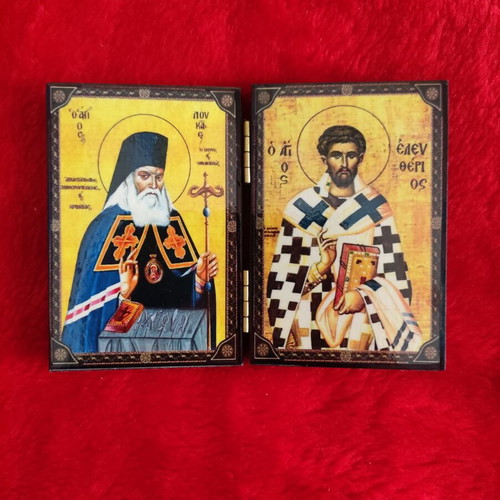 Diptych Saint Luke and Saint Eleftherios new, mdf with Byzantine icons