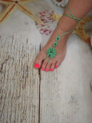 Κοσμήματα Barefoot για τα πόδια, χειροποίητα και καινούργια, πράσινα-χρυσαφί