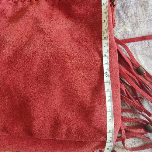 Zara leather crossbody bag with red fringe tassels used