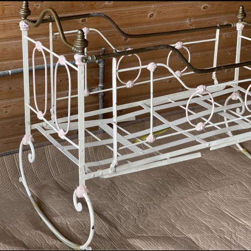 Antique brass baby cradle used, collectible decor