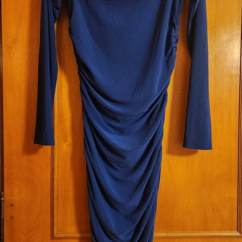 Blue dress tight with ruching and long sleeve