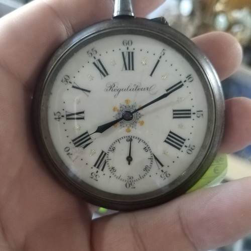 Regulator pocket watch silver like new, men's