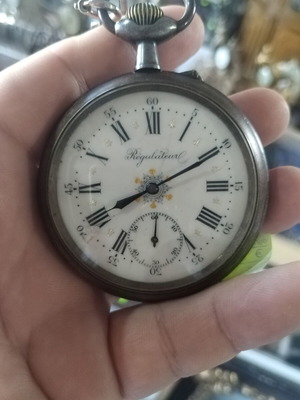 Regulator pocket watch silver like new, men's