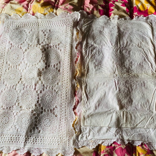Decorative pillowcases handmade knitted used, white