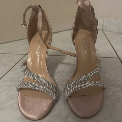 Sandals with thin heel, pink and silver, like new