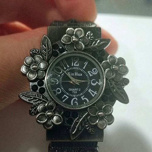 Orsalia Vintage floral quartz watch new, black-gray