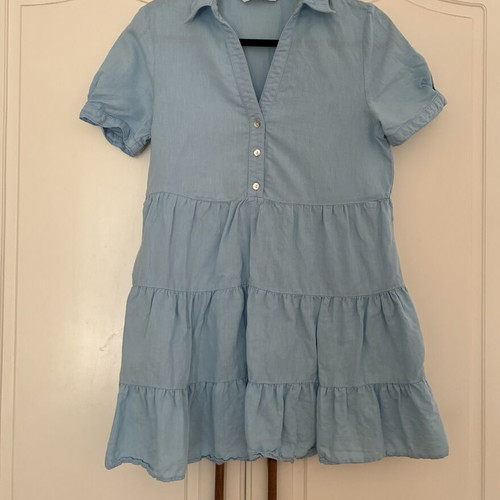 Zara Linen Viscose Light Blue Tiered Mini Dress like new