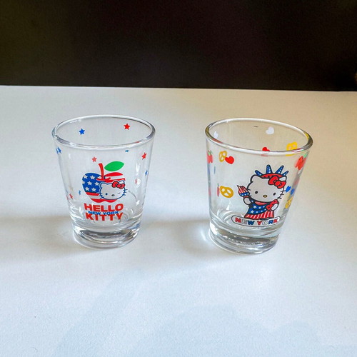 Hello Kitty Sanrio set of 2 glass shot glasses New York
