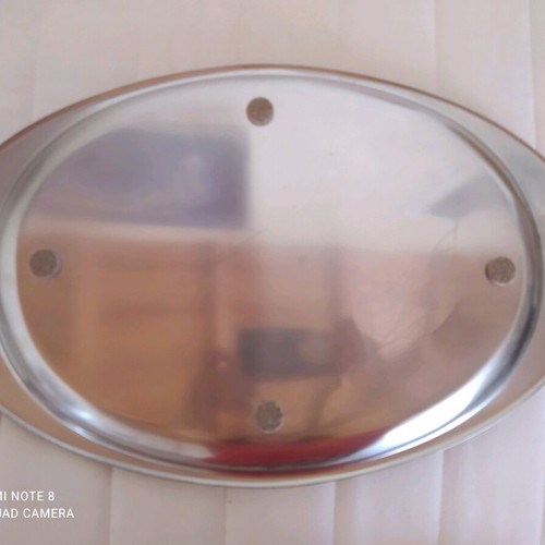 Stainless Steel Tray Set with 12 Wine/Liqueur Glasses and 2 Small Platters 24K Gold