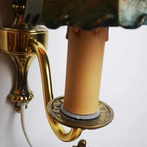 Vintage brass wall lamp used with handmade lampshade