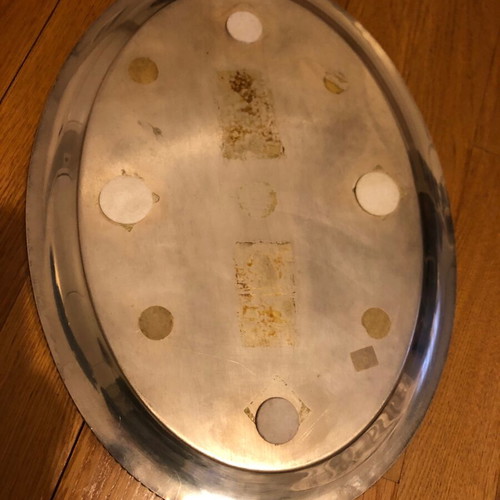 Oval silver-plated tray used with engraved monograms