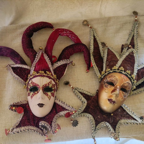 Handmade ceramic masks used, purchased from Italy