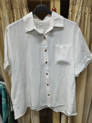 White women's shirt 2707 new, short sleeve with pocket