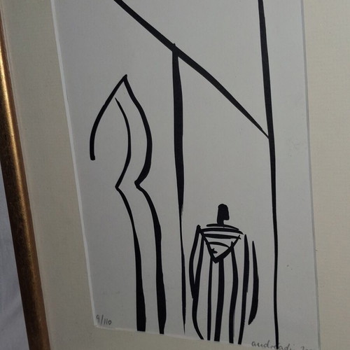Woodcut by Dimitris Andreadis signed and numbered 9/110, like new, framed