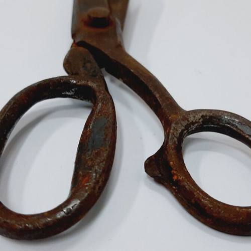 Large Hand-Forged Iron Scissors 27 cm, used, rustic industrial style