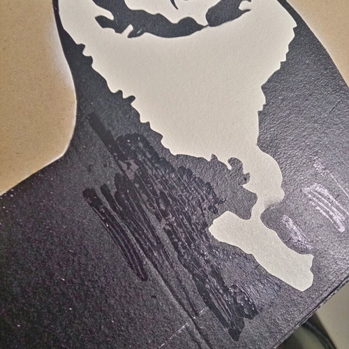 The Proud Cuckold stencil art on cardboard used