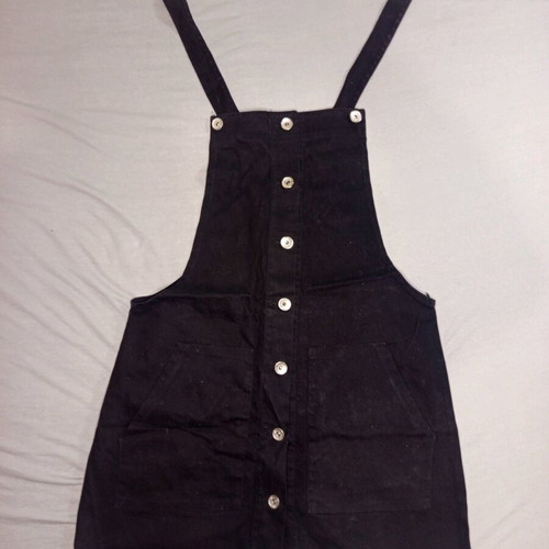 Black Salopette with Front Buttons, Like New, Size 134 cm for 12 Years