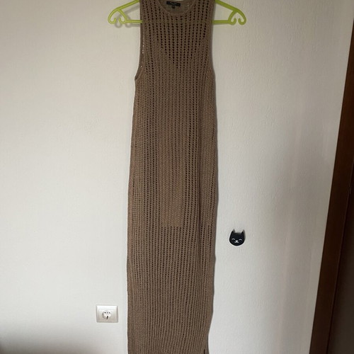 Crochet dress Massimo Dutti XS like new, dark beige with detachable slip