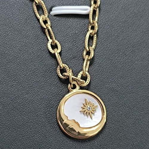Women's Sun & Moon Necklace, gold color with white detail