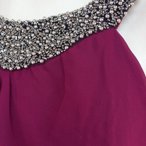 Embroidered blouse XS balloon fit with silver beads red wine color