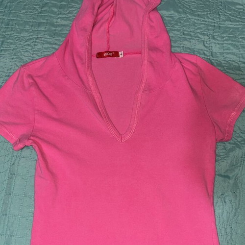 Egg pink short-sleeve hooded top, small