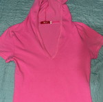 Egg pink short-sleeve hooded top, small