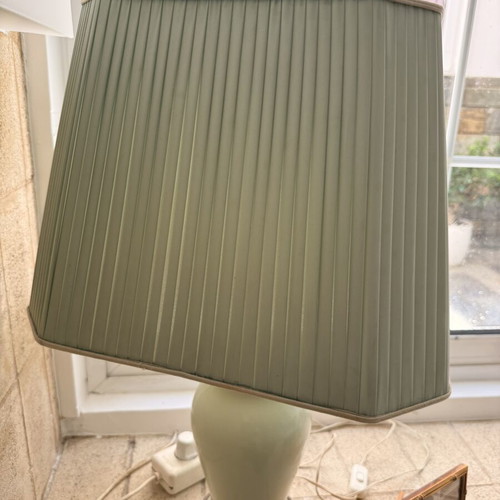 Italian antique lamp with silk shade, pistachio color, like new