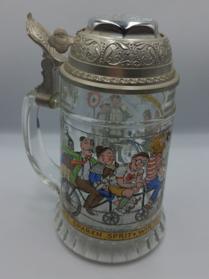 Vintage German Glass Beer Stein with Bicycle Bell Lid BMF Radlerseidel