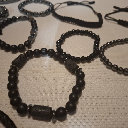 Men's Stainless Steel and Leather Bracelets like new, set of 23