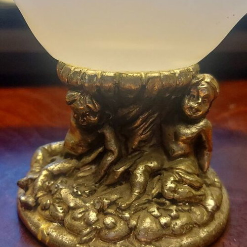 Glass bowl on metal base like new