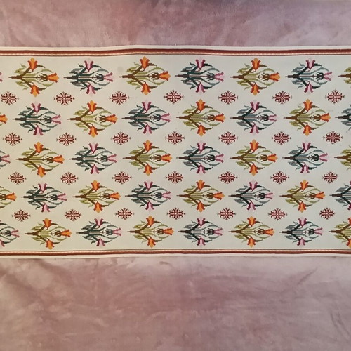 Hand-embroidered table runner, vintage design