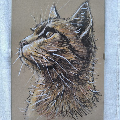 Handmade Cat Portrait A4 in Glass Clipframe new