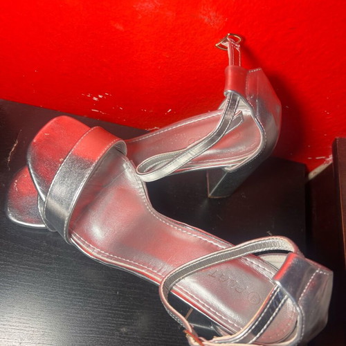 Silver sandals used size 40 with ankle strap and 9cm heel