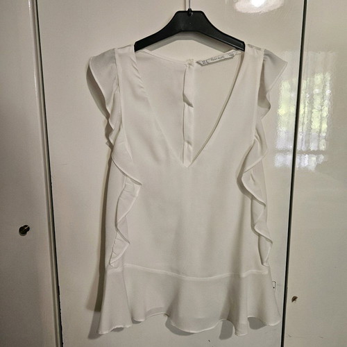 Zara white blouse used, shirt style with back button, size S
