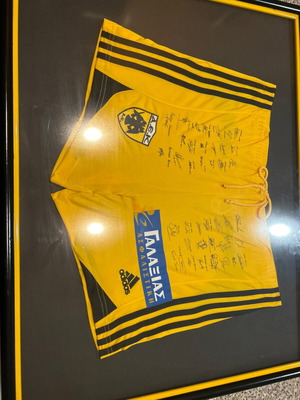 AEK FC shorts with authentic signatures, collectible, new