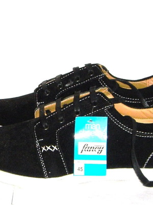 Fancy men's black leather sport shoes size 45