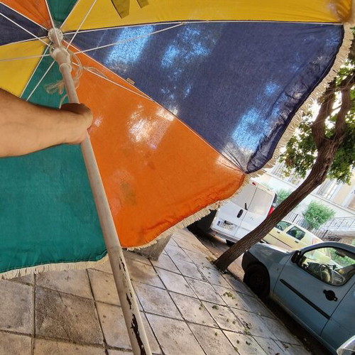 Minion fabric umbrella used, large with pole