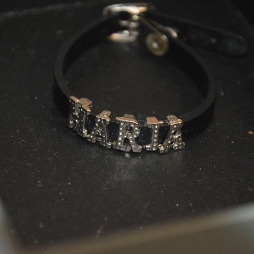 Bracelet with leather strap like new, black and silver