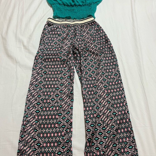 Set satin pants with strapless crop top like new, size xs