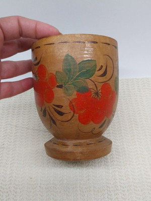 Old wooden cup from USSR, hand-painted