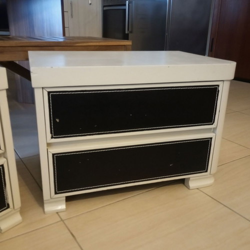 Nightstands used, set of 2, cream chalk paint with wenge faux leather