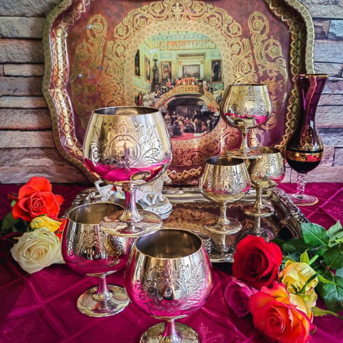 Vintage English silver plated baroque style goblets set of 6