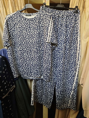 Women's leopard print blue set with white stripes, new