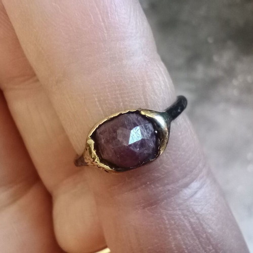 Silver handmade ring with large sapphire, 22k gold plated, like new