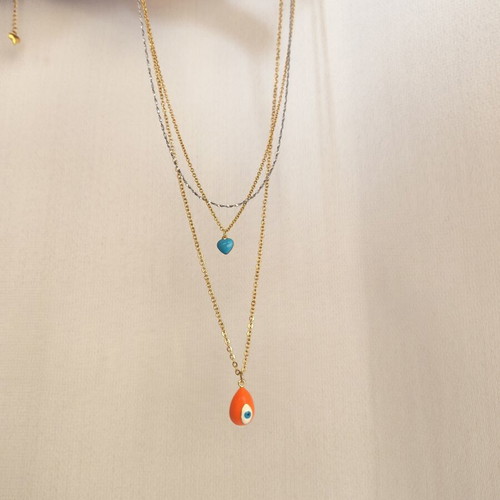 Women's necklace with eye and heart pendants