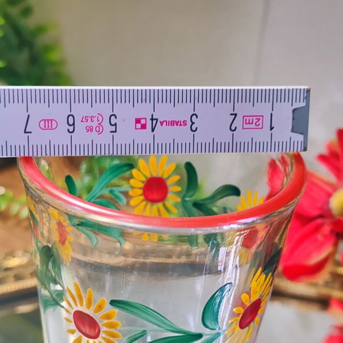 Retro pressed glass collector's cup, hand-painted sunflower design