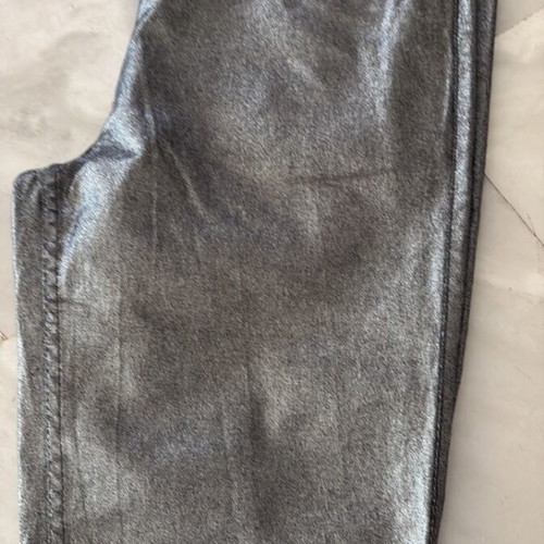 Slim jeans-style pants in silver metallic shade like new, size 42